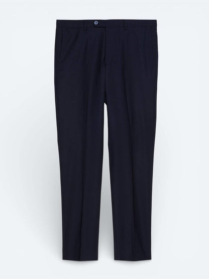 Lacivert Düz Modern Fit Yün Karışımlı Takım Elbise
