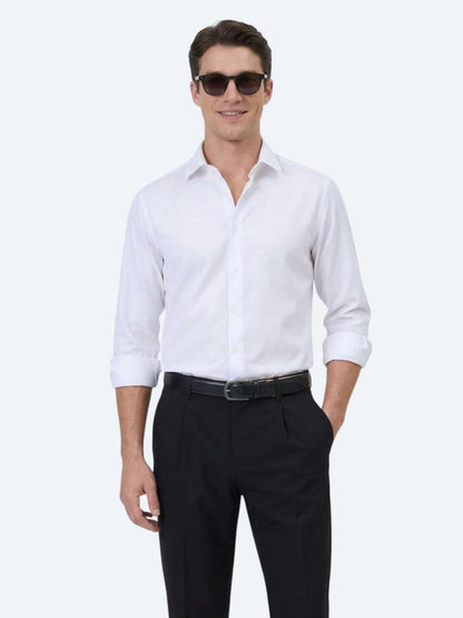 Beyaz Düz Slim Fit Uzun Dokuma Klasik Pamuk Karışımlı Gömlek