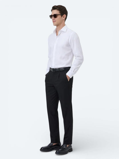 Beyaz Düz Slim Fit Uzun Dokuma Klasik Pamuk Karışımlı Gömlek