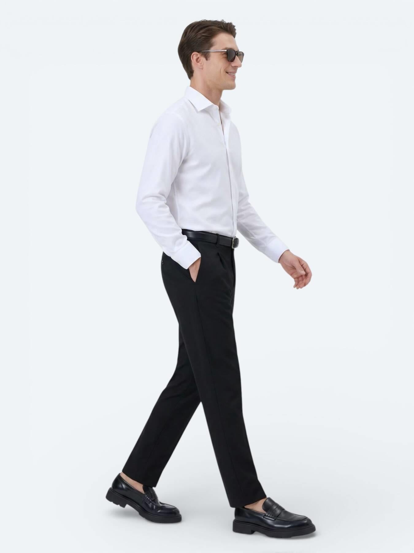 Beyaz Düz Slim Fit Uzun Dokuma Klasik Pamuk Karışımlı Gömlek