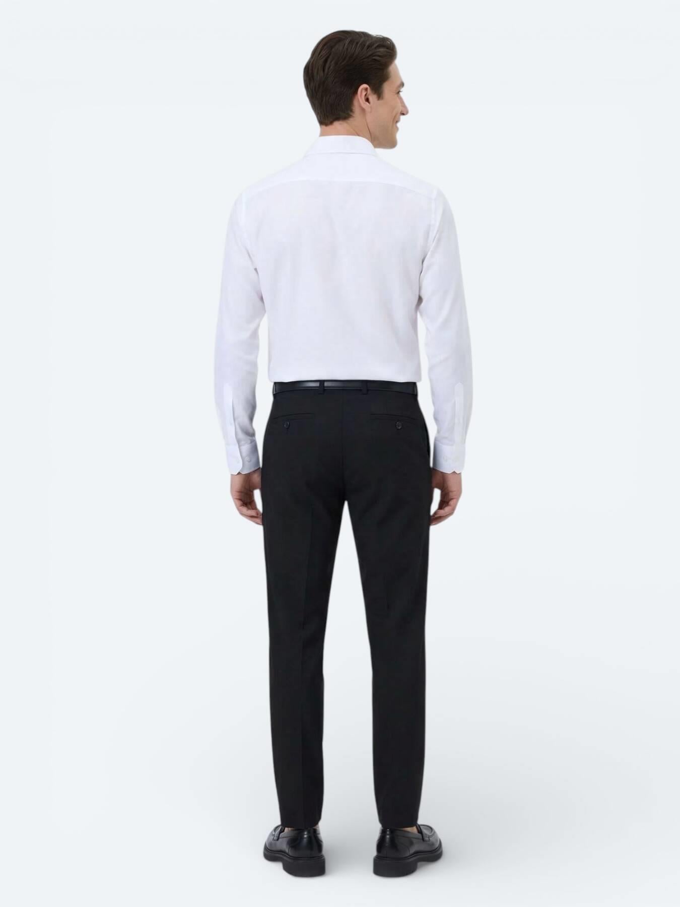 Beyaz Düz Slim Fit Uzun Dokuma Klasik Pamuk Karışımlı Gömlek
