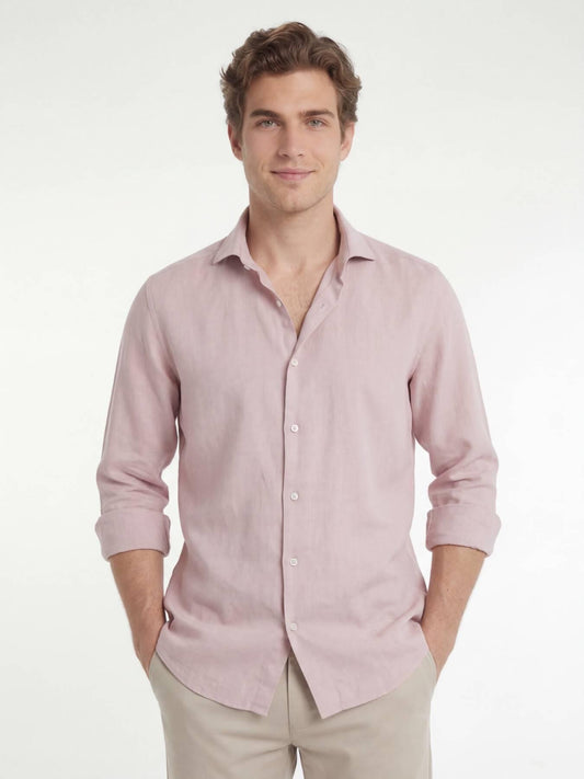 Pembe Düz Regular Fit Uzun Dokuma Casual Pamuk Karışımlı Gömlek