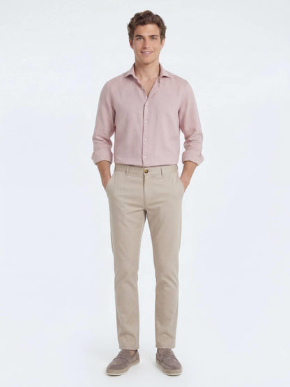 Pembe Düz Regular Fit Uzun Dokuma Casual Pamuk Karışımlı Gömlek