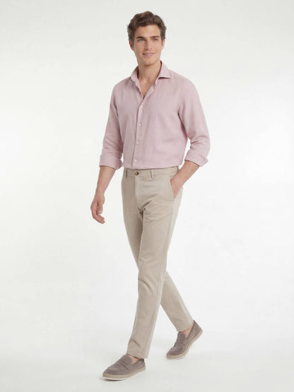 Pembe Düz Regular Fit Uzun Dokuma Casual Pamuk Karışımlı Gömlek