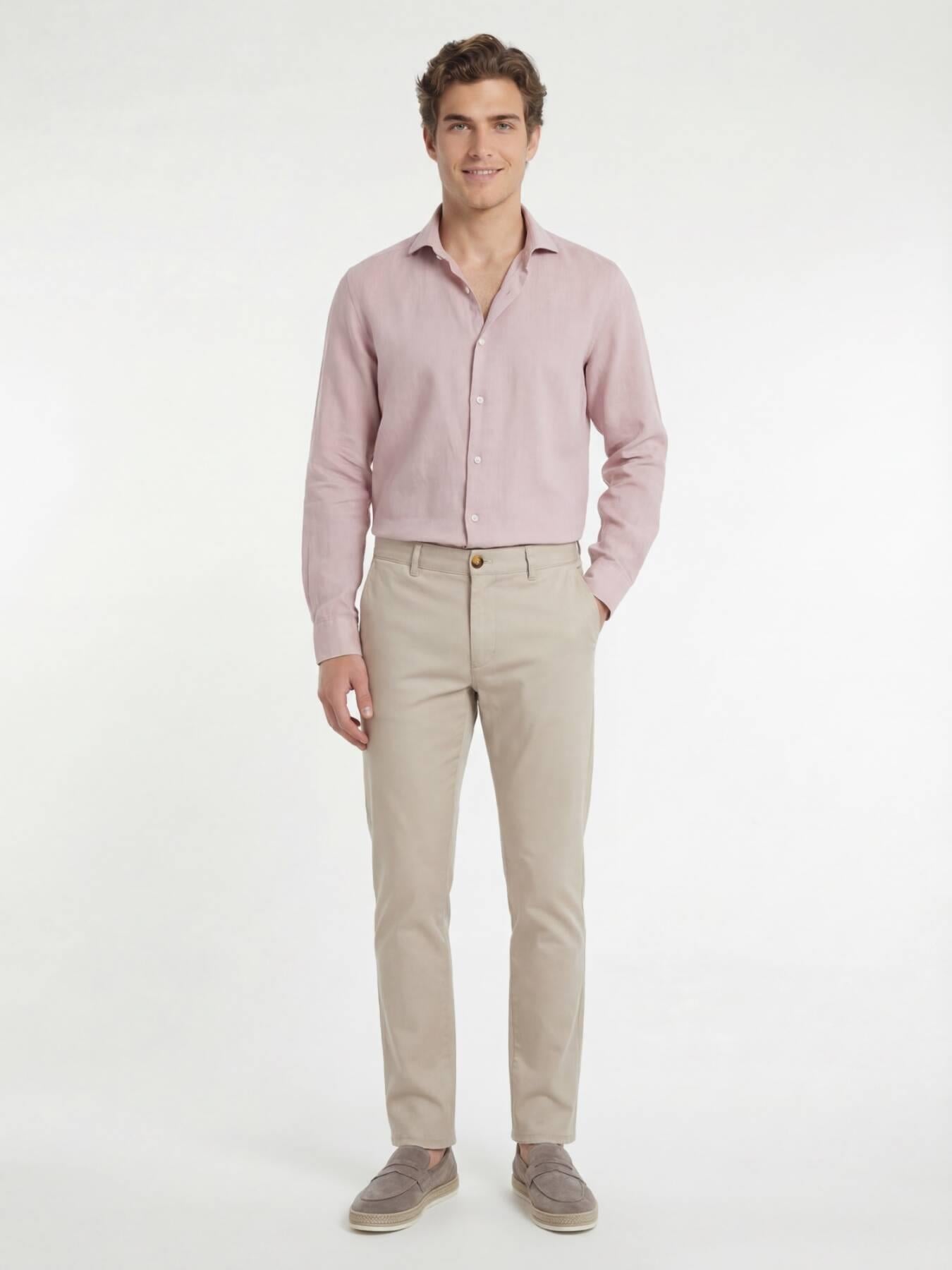 Pembe Düz Regular Fit Uzun Dokuma Casual Pamuk Karışımlı Gömlek