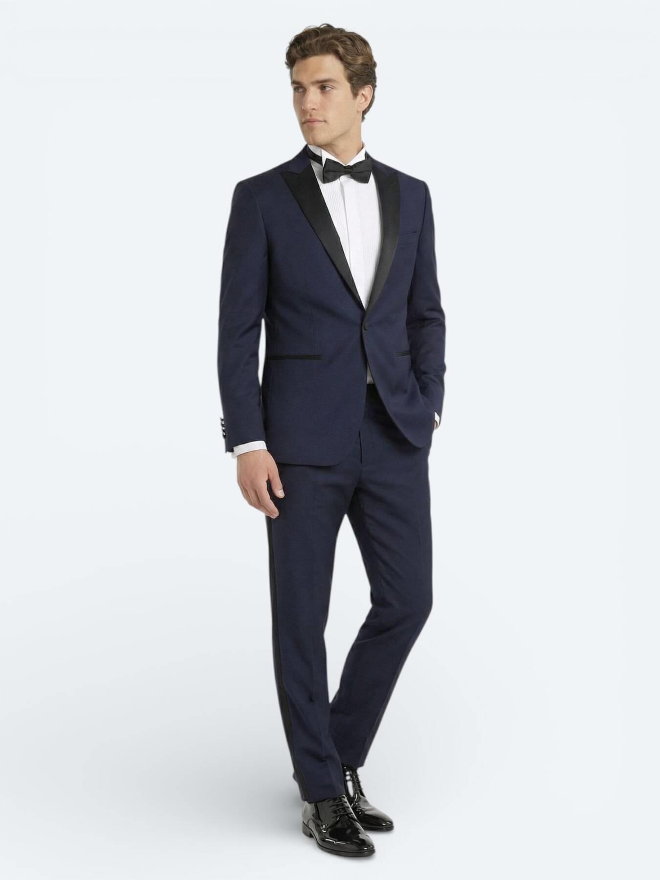 Saks Düz Slim Fit Kelebek Yaka Dokuma Smokin Takım Elbise
