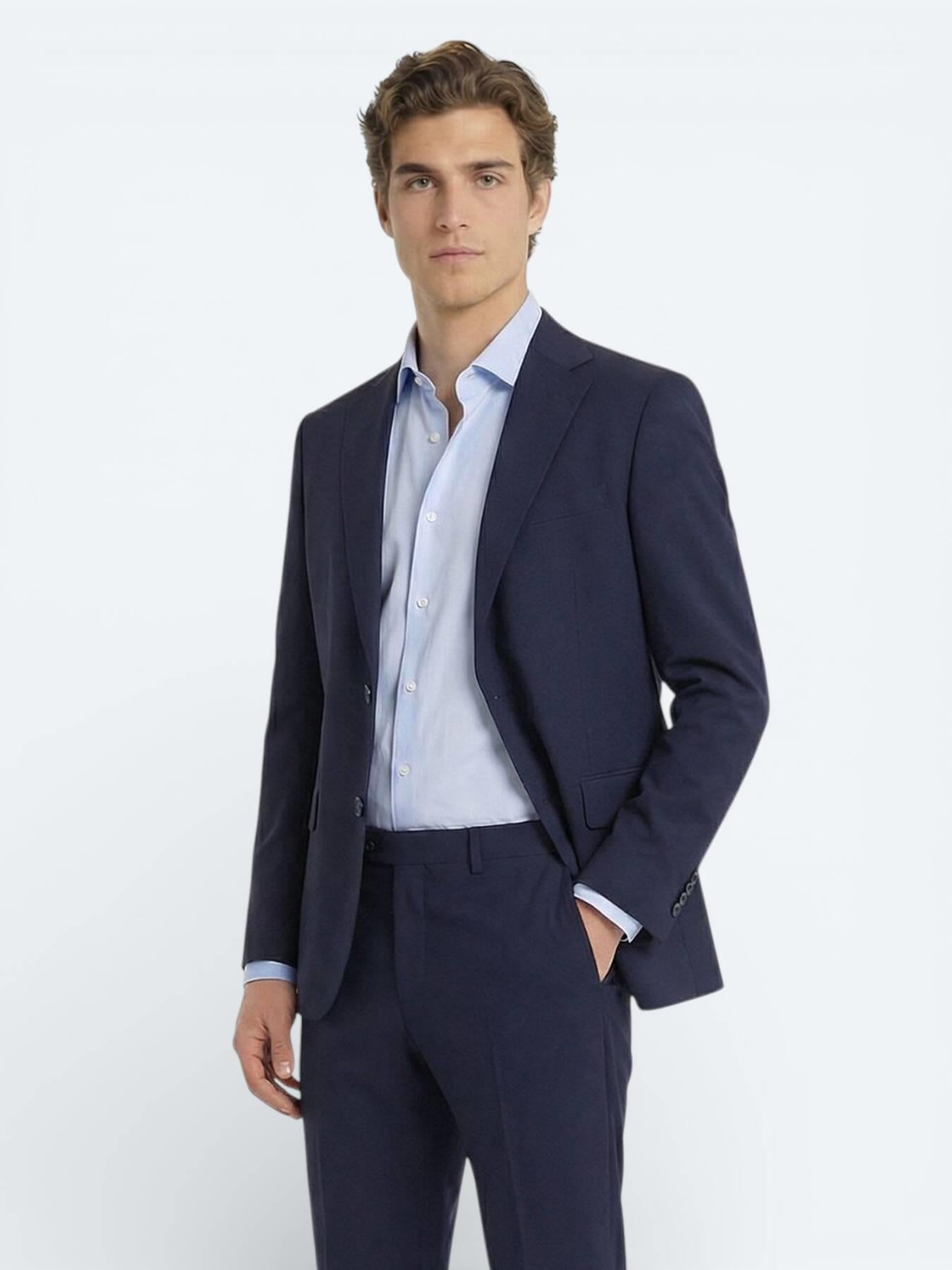 Saks Düz Modern Fit Yün Karışımlı Takım Elbise