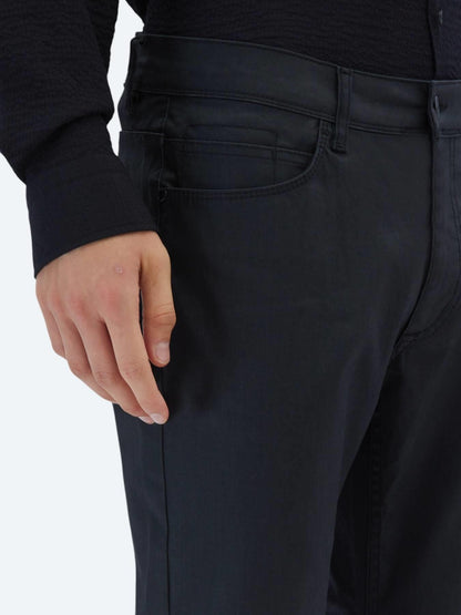 Siyah Düz Dokuma Fitted Fit Casual Pamuk Karışımlı Pantolon