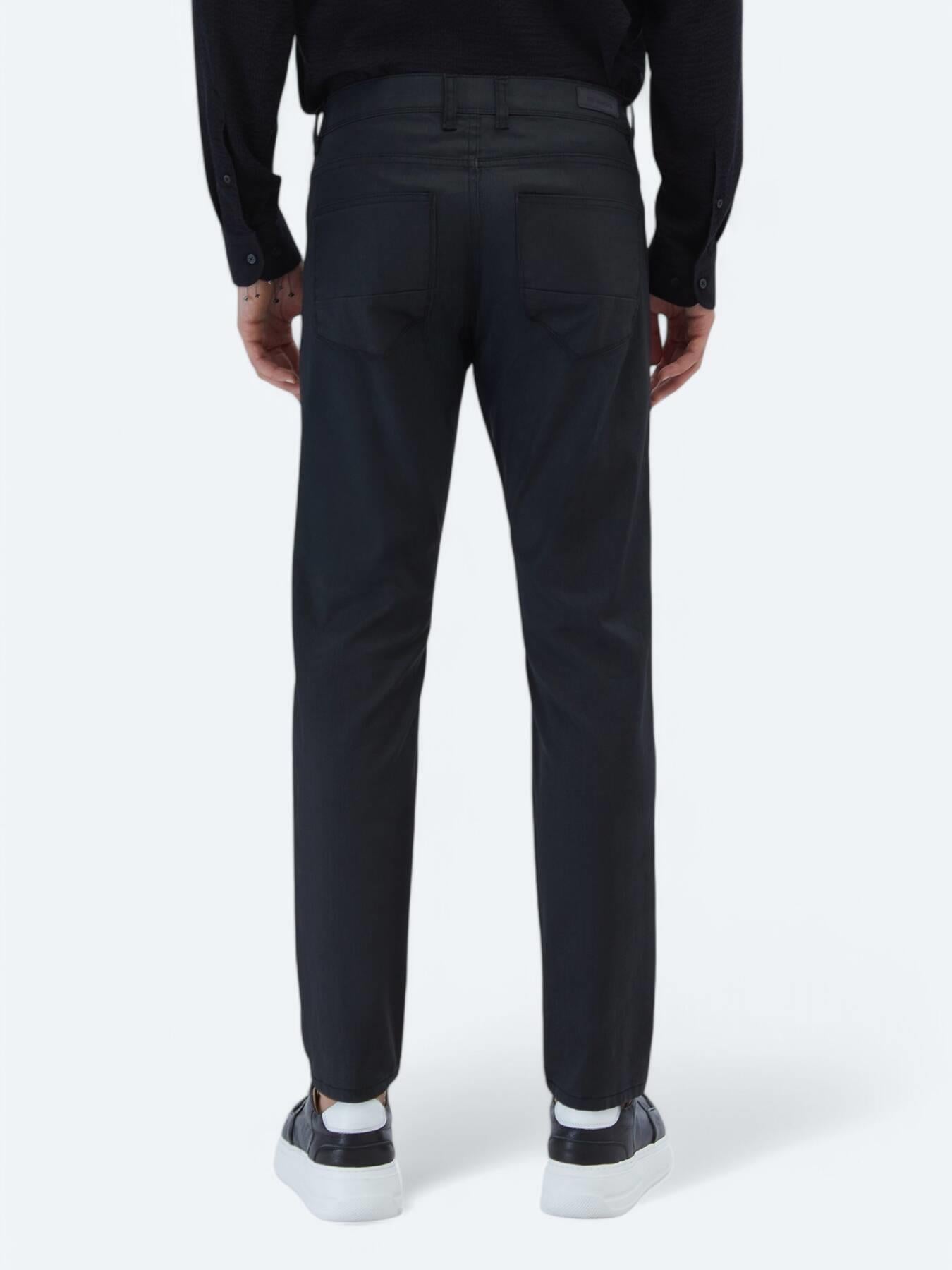 Siyah Düz Dokuma Fitted Fit Casual Pamuk Karışımlı Pantolon