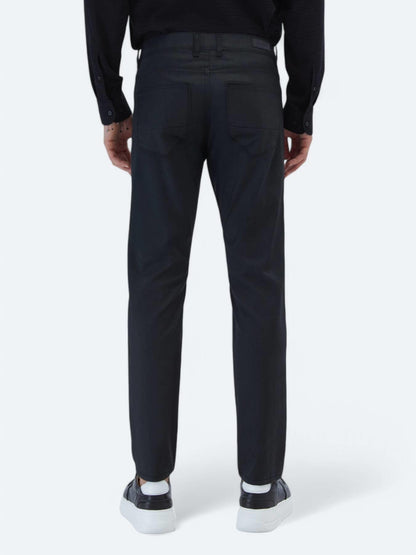 Siyah Düz Dokuma Fitted Fit Casual Pamuk Karışımlı Pantolon