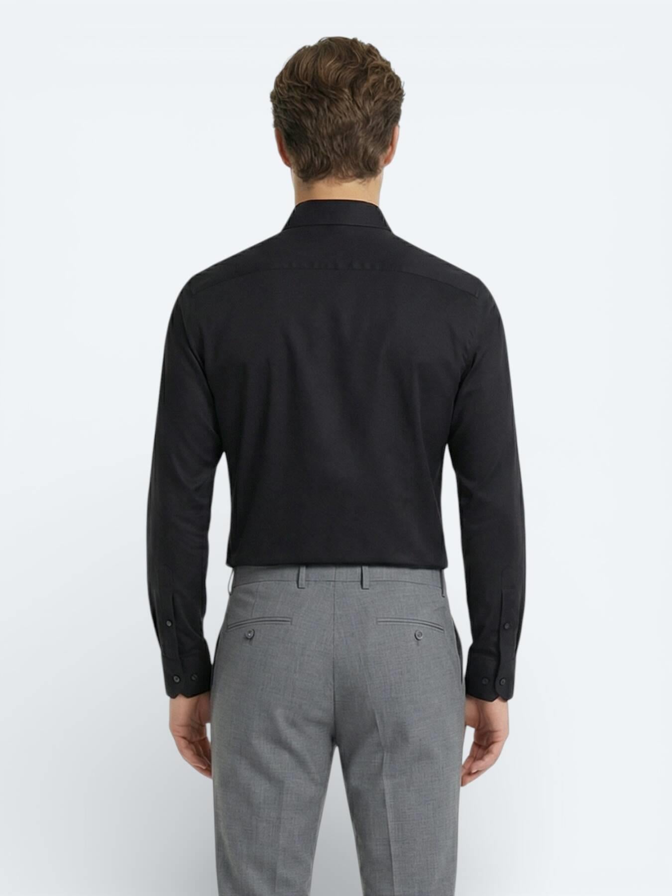 Siyah Düz Slim Fit Uzun Dokuma Klasik %100 Pamuk Gömlek