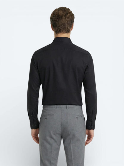Siyah Düz Slim Fit Uzun Dokuma Klasik %100 Pamuk Gömlek