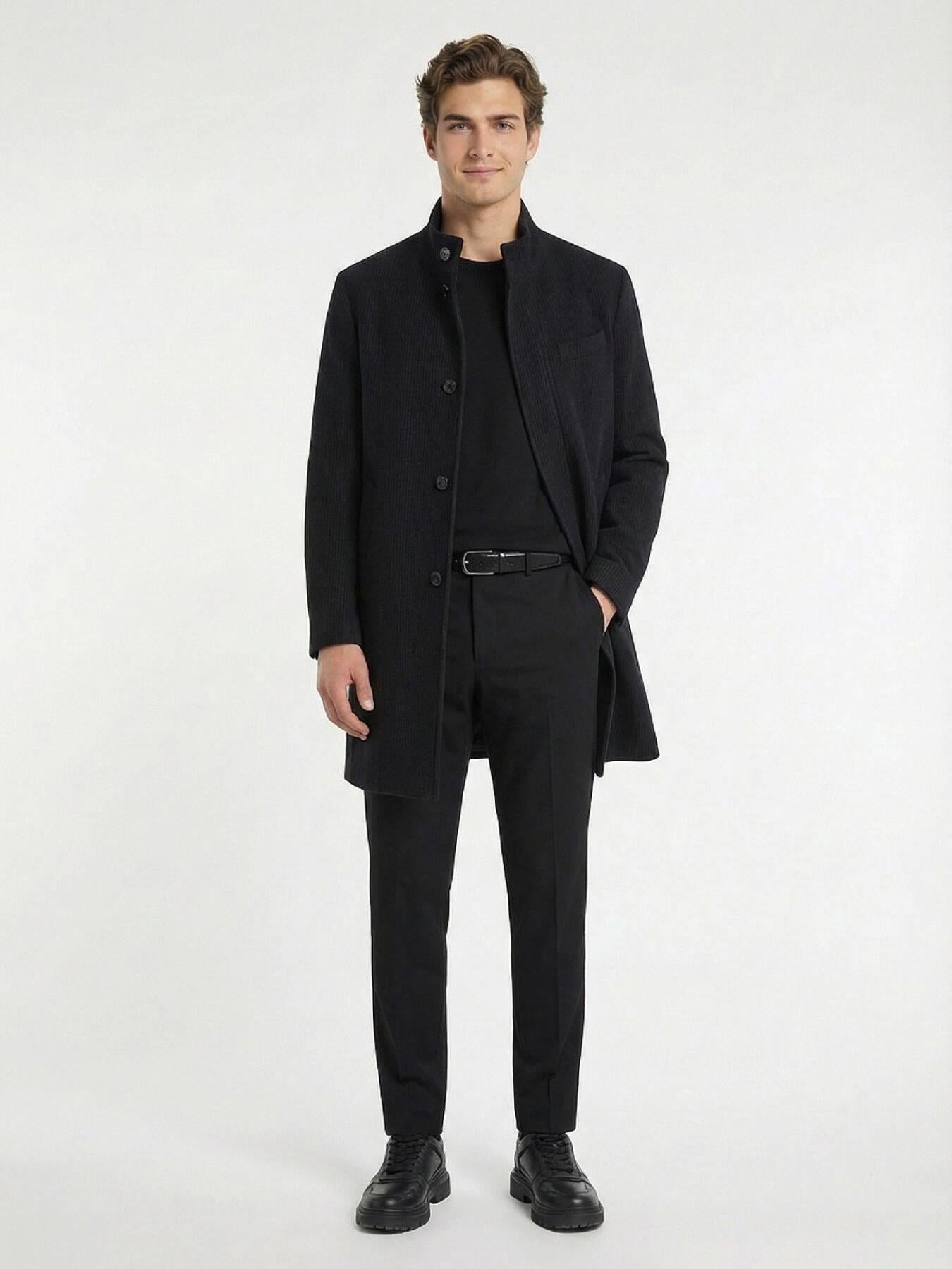 Lacivert Regular Fit Klasik Dokuma Palto