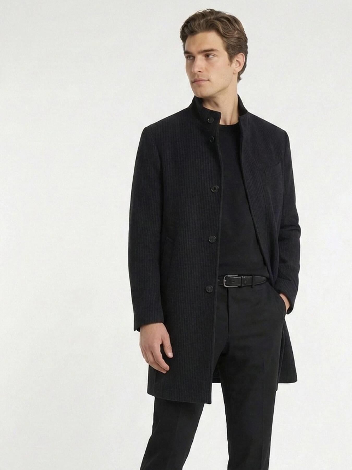 Lacivert Regular Fit Klasik Dokuma Palto