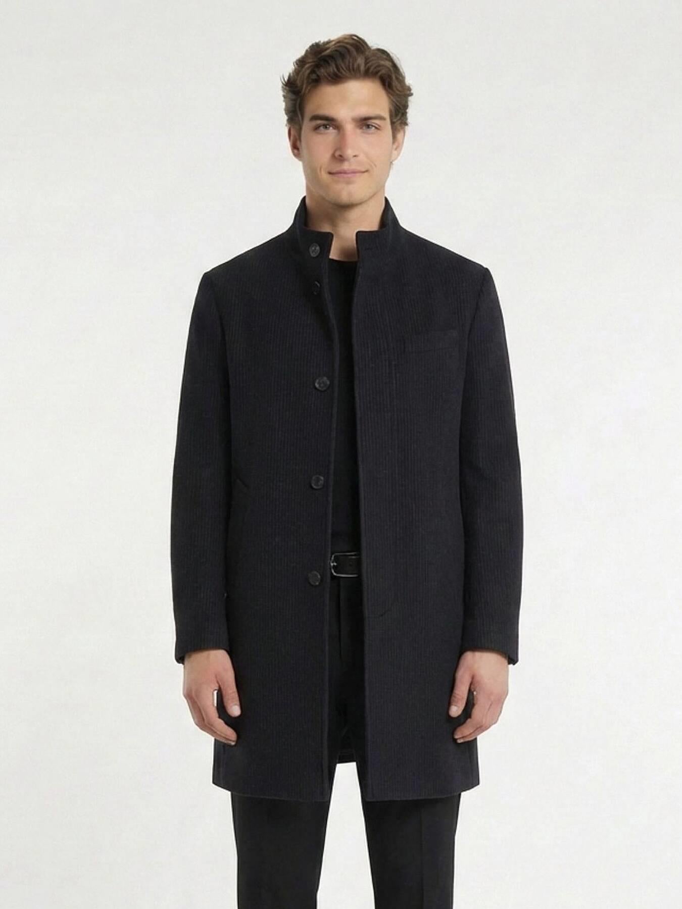 Lacivert Regular Fit Klasik Dokuma Palto