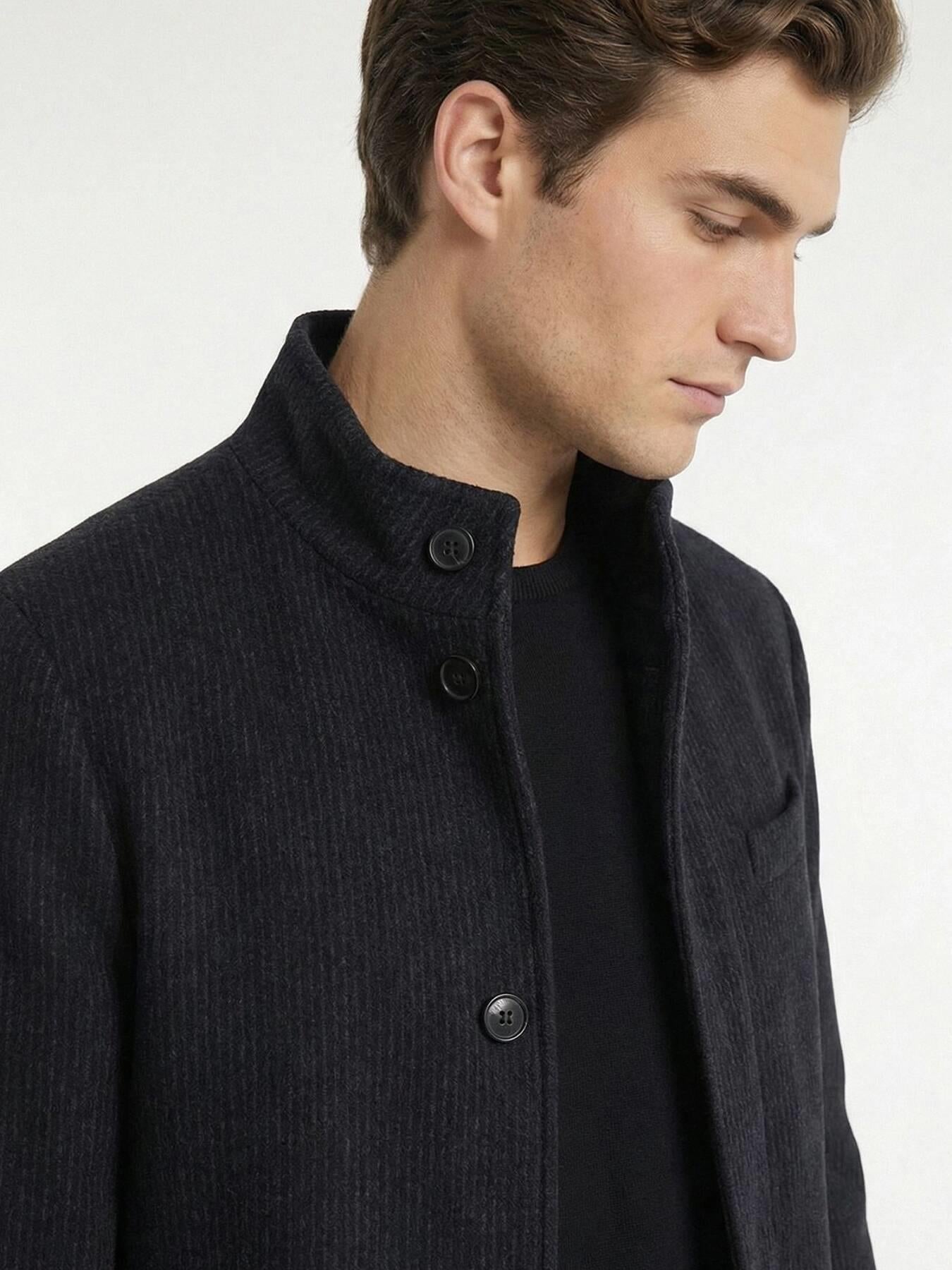 Lacivert Regular Fit Klasik Dokuma Palto