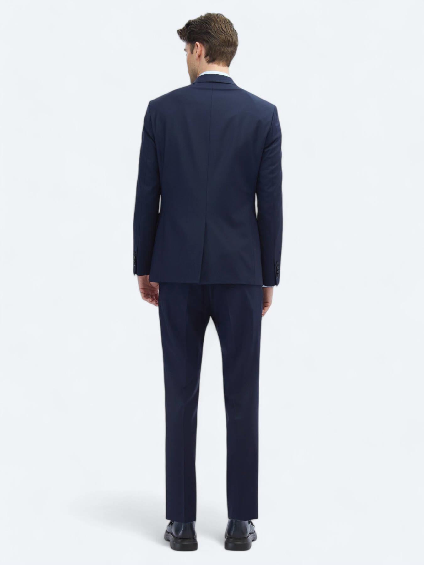 Saks Düz Slim Fit Yün Karışımlı Takım Elbise