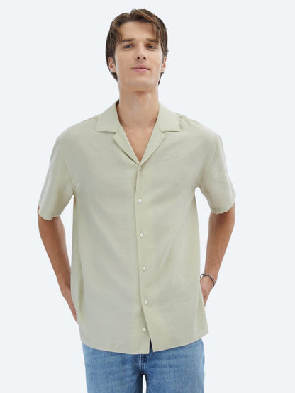 Limon Küfü Düz Oversize Fit Kısa Dokuma Casual Gömlek