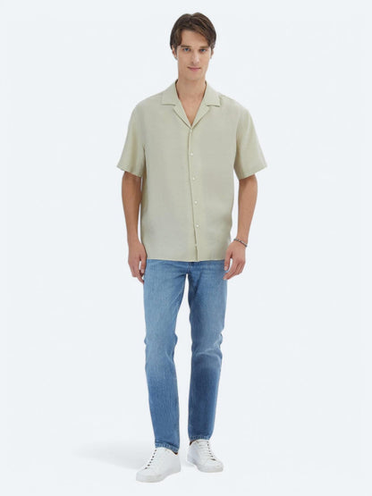 Limon Küfü Düz Oversize Fit Kısa Dokuma Casual Gömlek