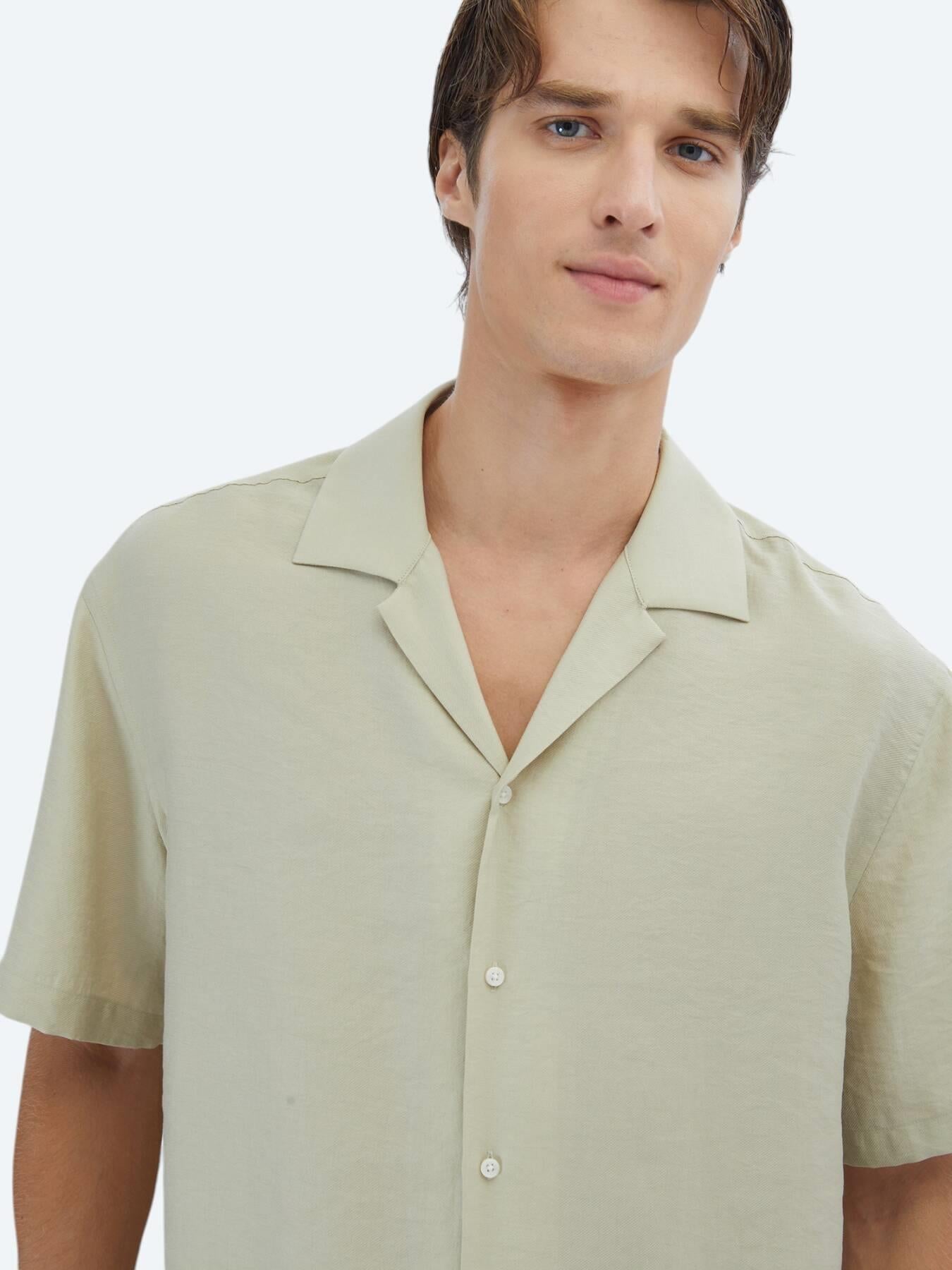 Limon Küfü Düz Oversize Fit Kısa Dokuma Casual Gömlek