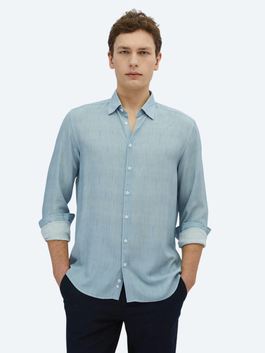 Mavi Baskılı Regular Fit Uzun Dokuma Casual Gömlek