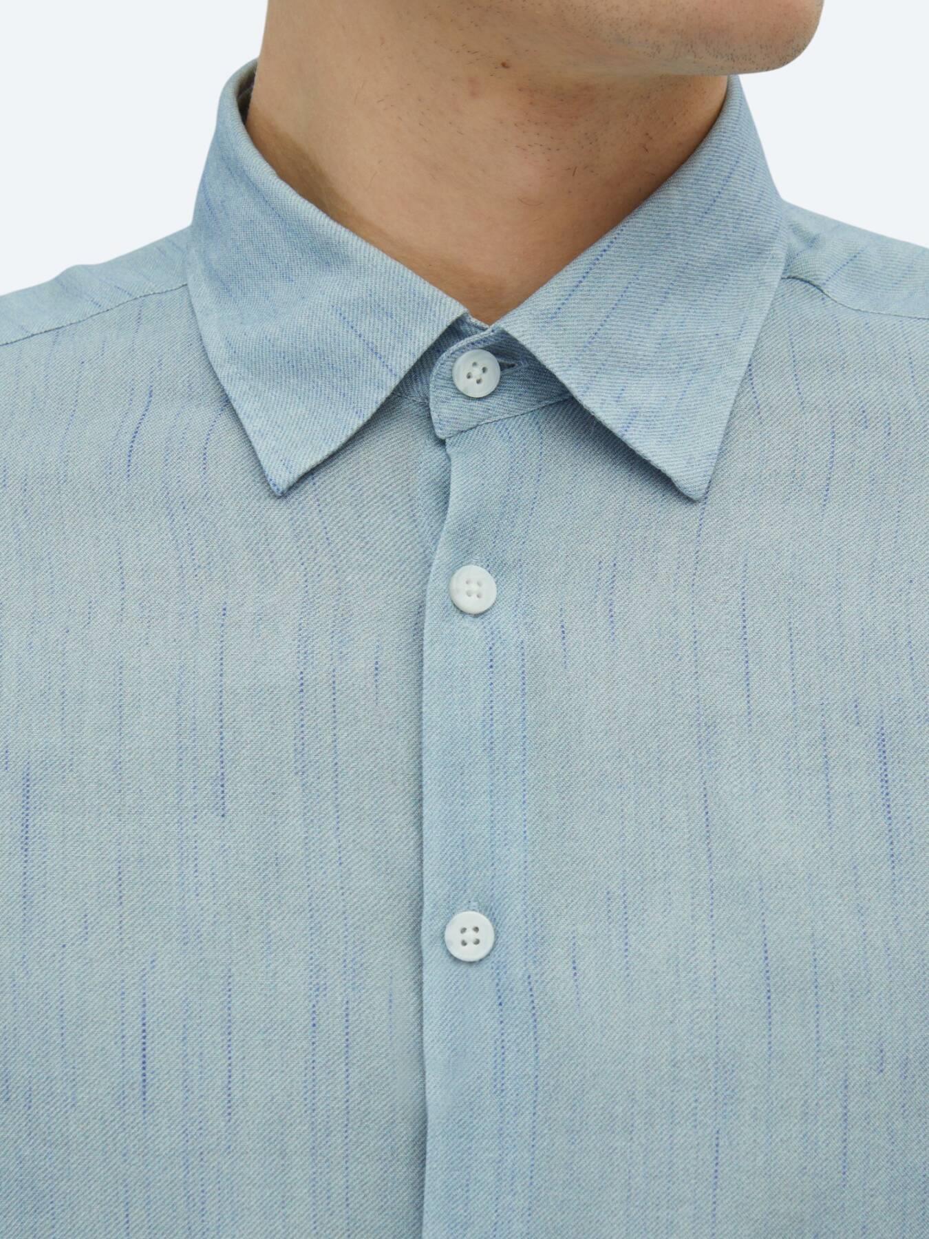 Mavi Baskılı Regular Fit Uzun Dokuma Casual Gömlek