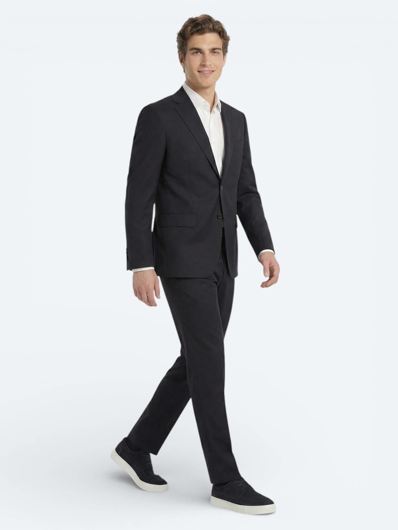 Lacivert Düz Modern Fit Yün Karışımlı Takım Elbise