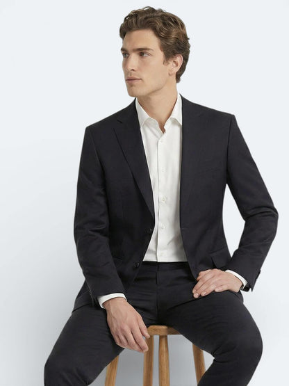 Lacivert Düz Modern Fit Yün Karışımlı Takım Elbise