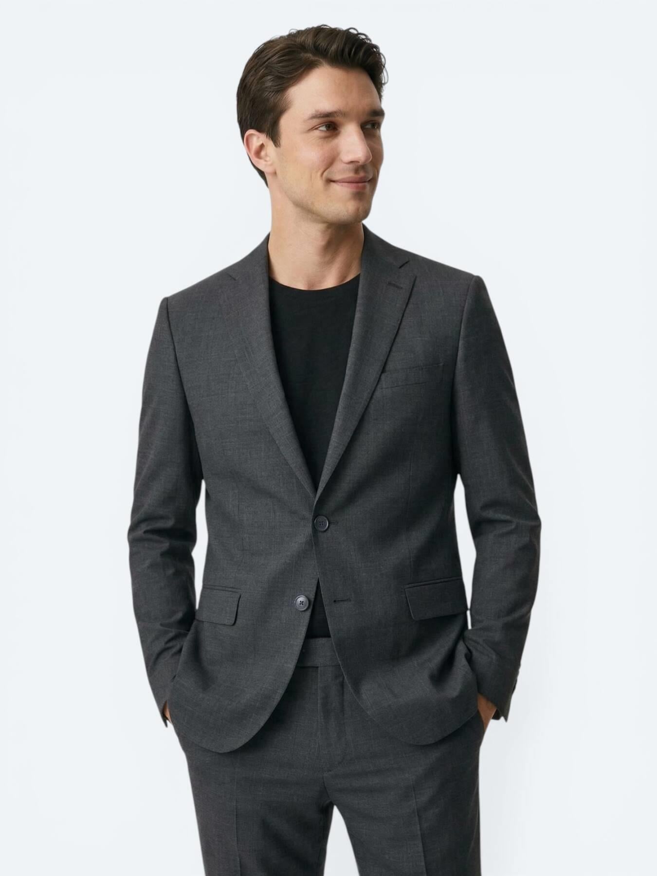 Antrasit Düz Modern Fit Yün Karışımlı Takım Elbise