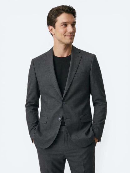 Antrasit Düz Modern Fit Yün Karışımlı Takım Elbise