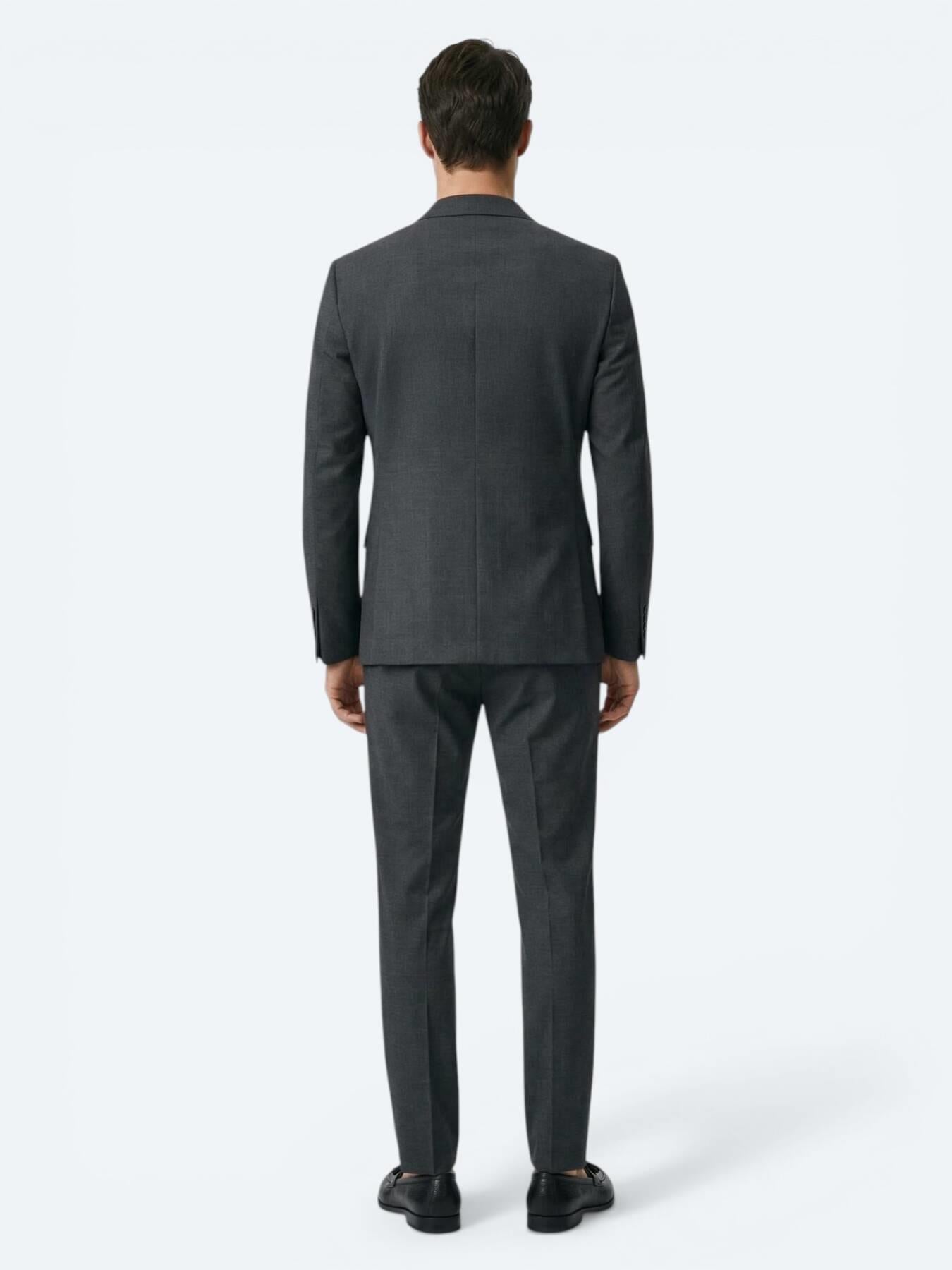 Antrasit Düz Modern Fit Yün Karışımlı Takım Elbise