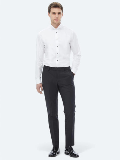 Beyaz Düz Slim Fit Duble Manşet Smokin Gömlek