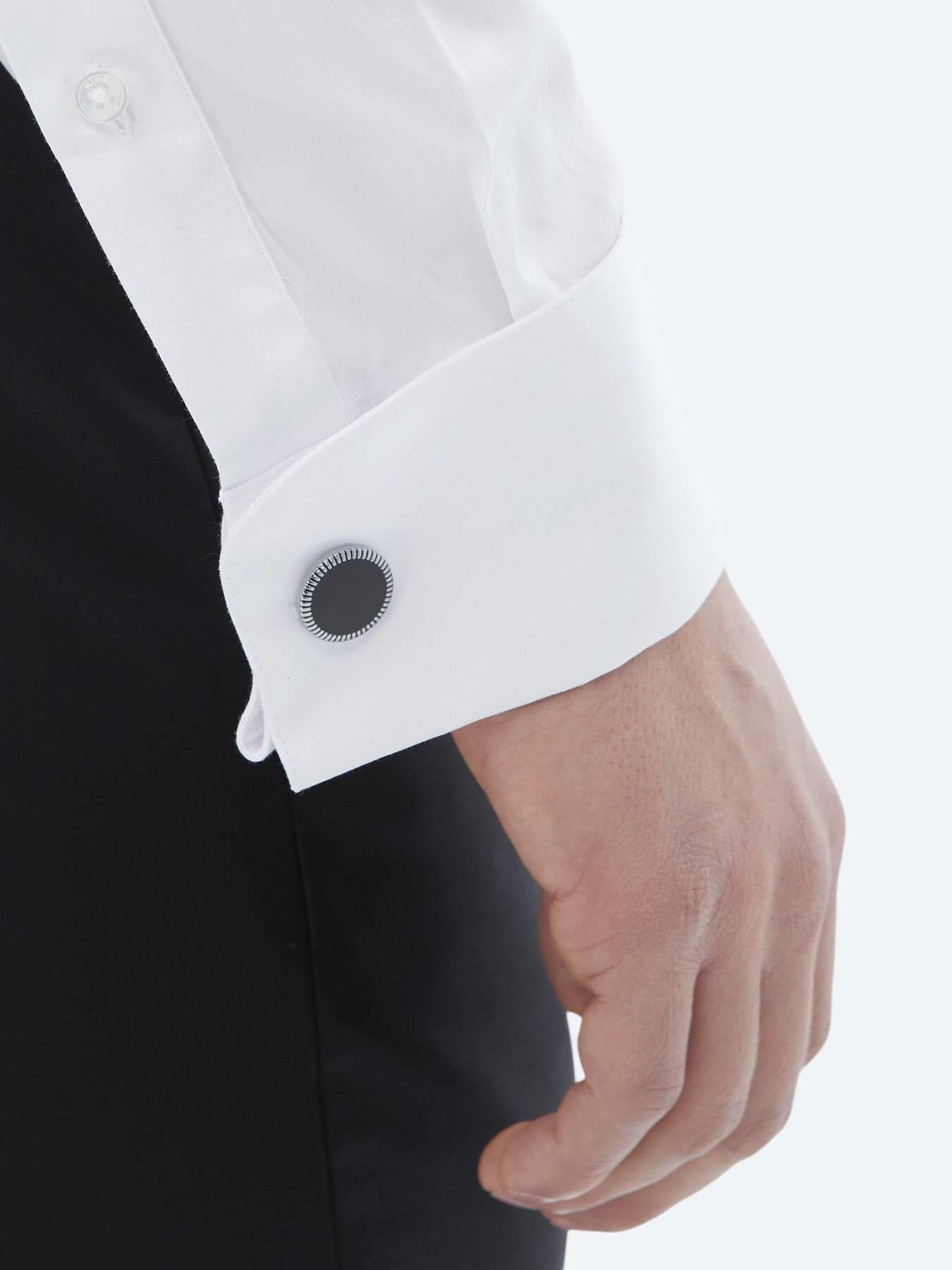 Beyaz Düz Slim Fit Duble Manşet Smokin Gömlek