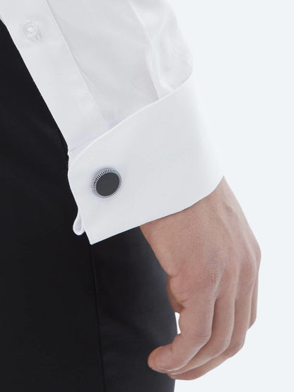 Beyaz Düz Slim Fit Duble Manşet Smokin Gömlek