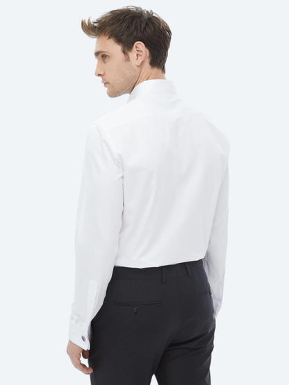 Beyaz Düz Slim Fit Duble Manşet Smokin Gömlek