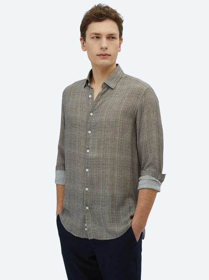 Vizon Baskılı Regular Fit Uzun Dokuma Casual Gömlek