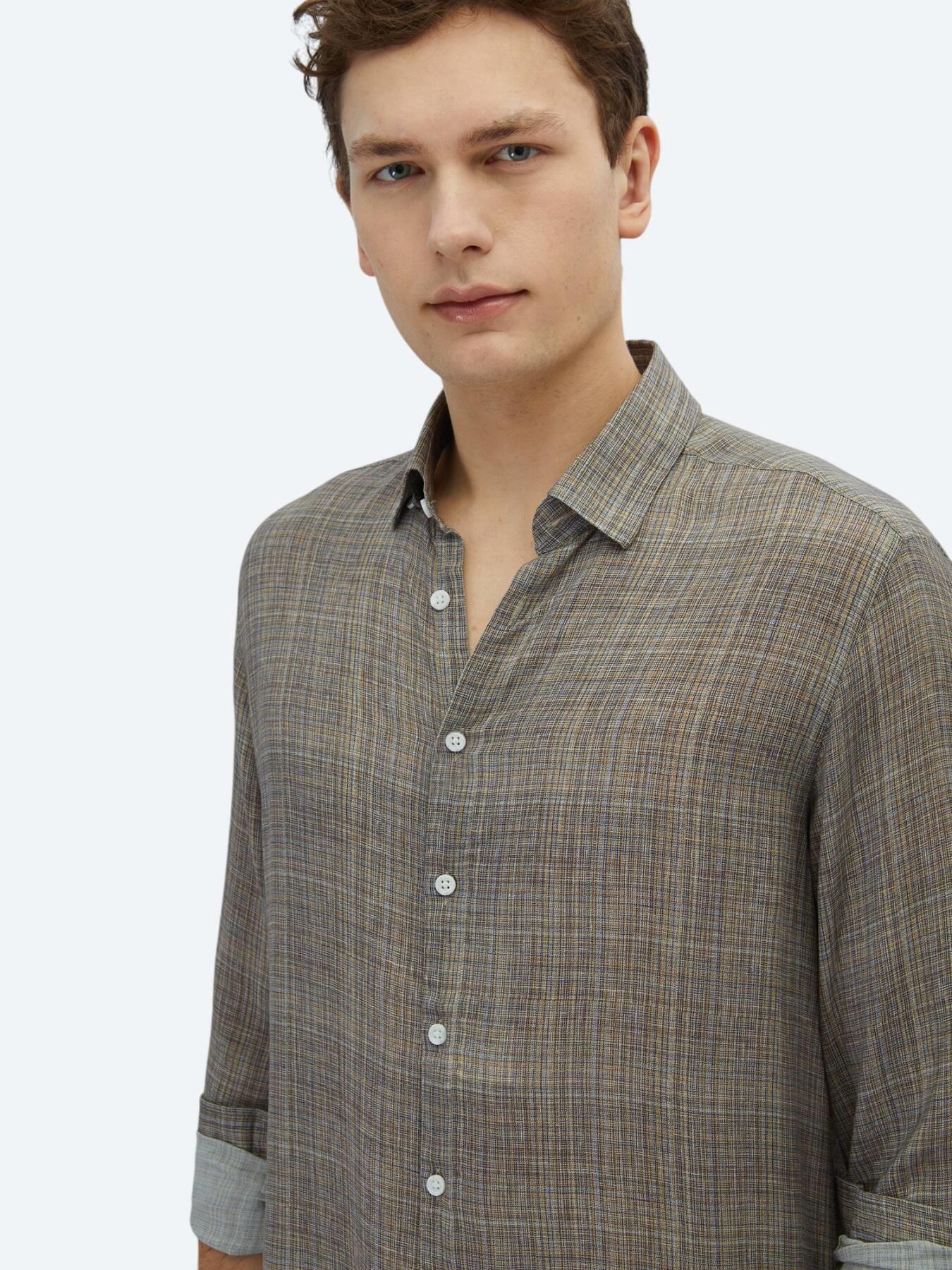 Vizon Baskılı Regular Fit Uzun Dokuma Casual Gömlek