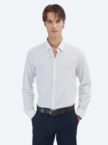 Mavi Çizgili Regular Fit Uzun Dokuma Casual %100 Pamuk Gömlek
