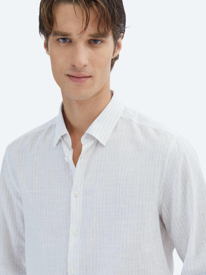 Mavi Çizgili Regular Fit Uzun Dokuma Casual %100 Pamuk Gömlek
