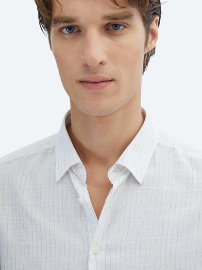 Mavi Çizgili Regular Fit Uzun Dokuma Casual %100 Pamuk Gömlek