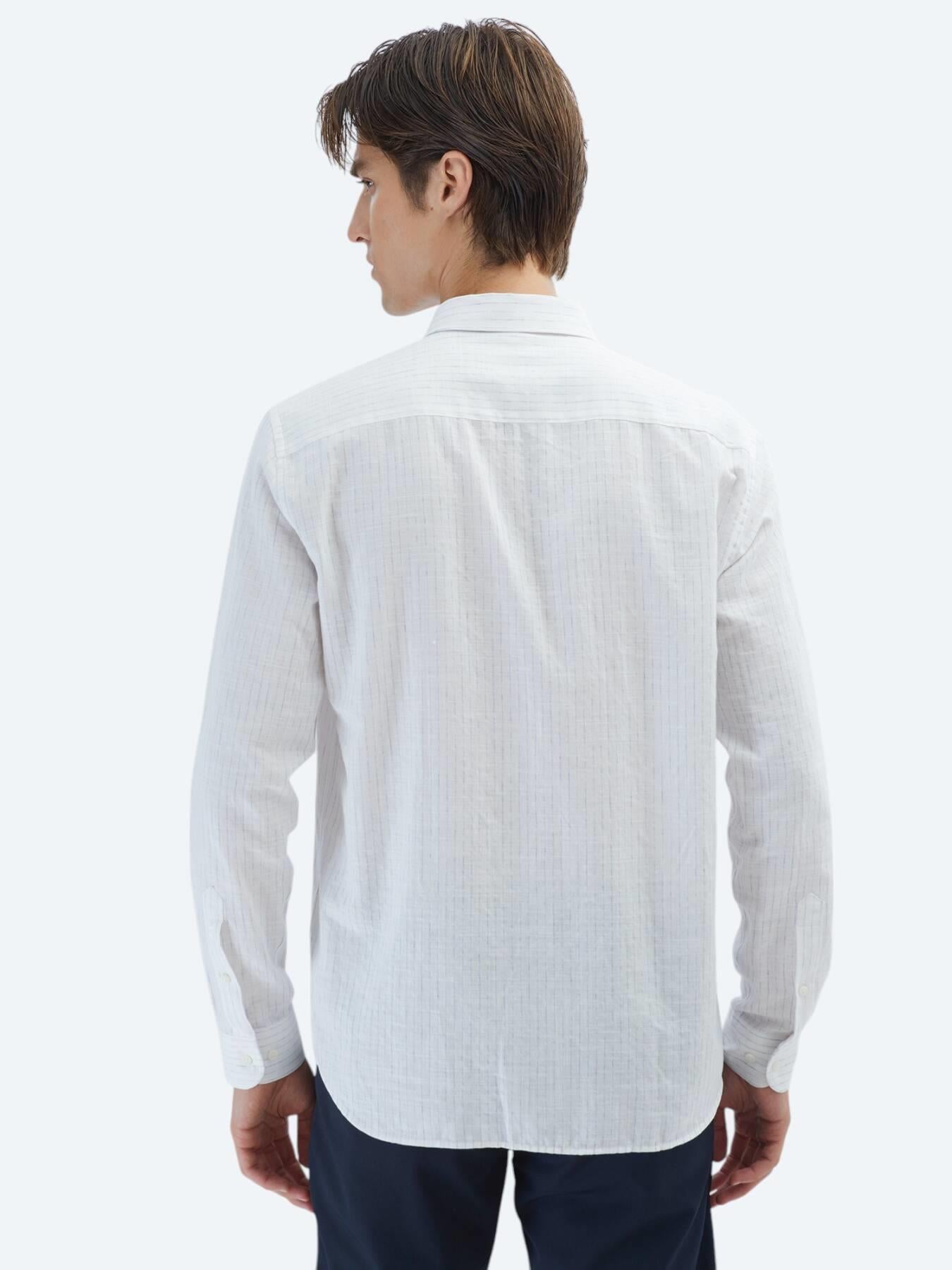 Mavi Çizgili Regular Fit Uzun Dokuma Casual %100 Pamuk Gömlek