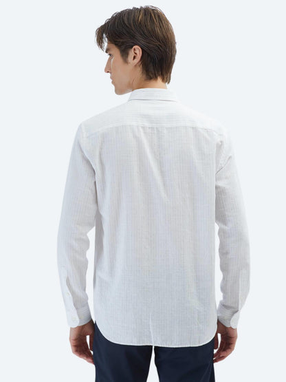Mavi Çizgili Regular Fit Uzun Dokuma Casual %100 Pamuk Gömlek