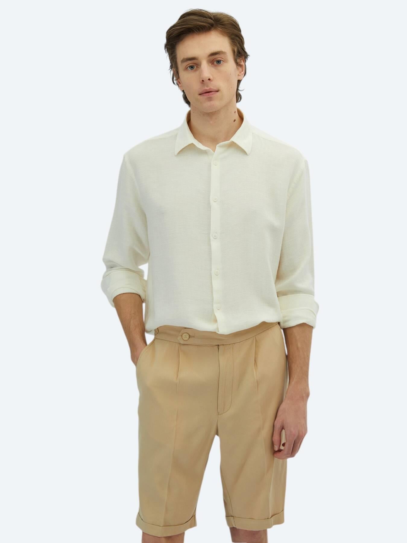 Beyaz Düz Oversize Fit Uzun Dokuma Casual Pamuk Karışımlı Gömlek