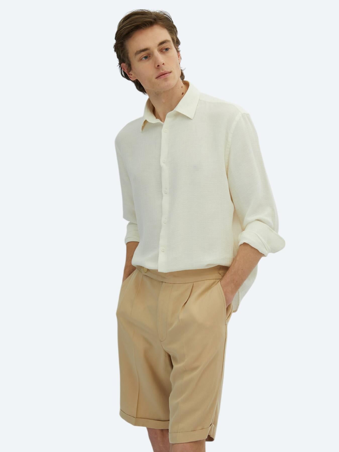 Beyaz Düz Oversize Fit Uzun Dokuma Casual Pamuk Karışımlı Gömlek