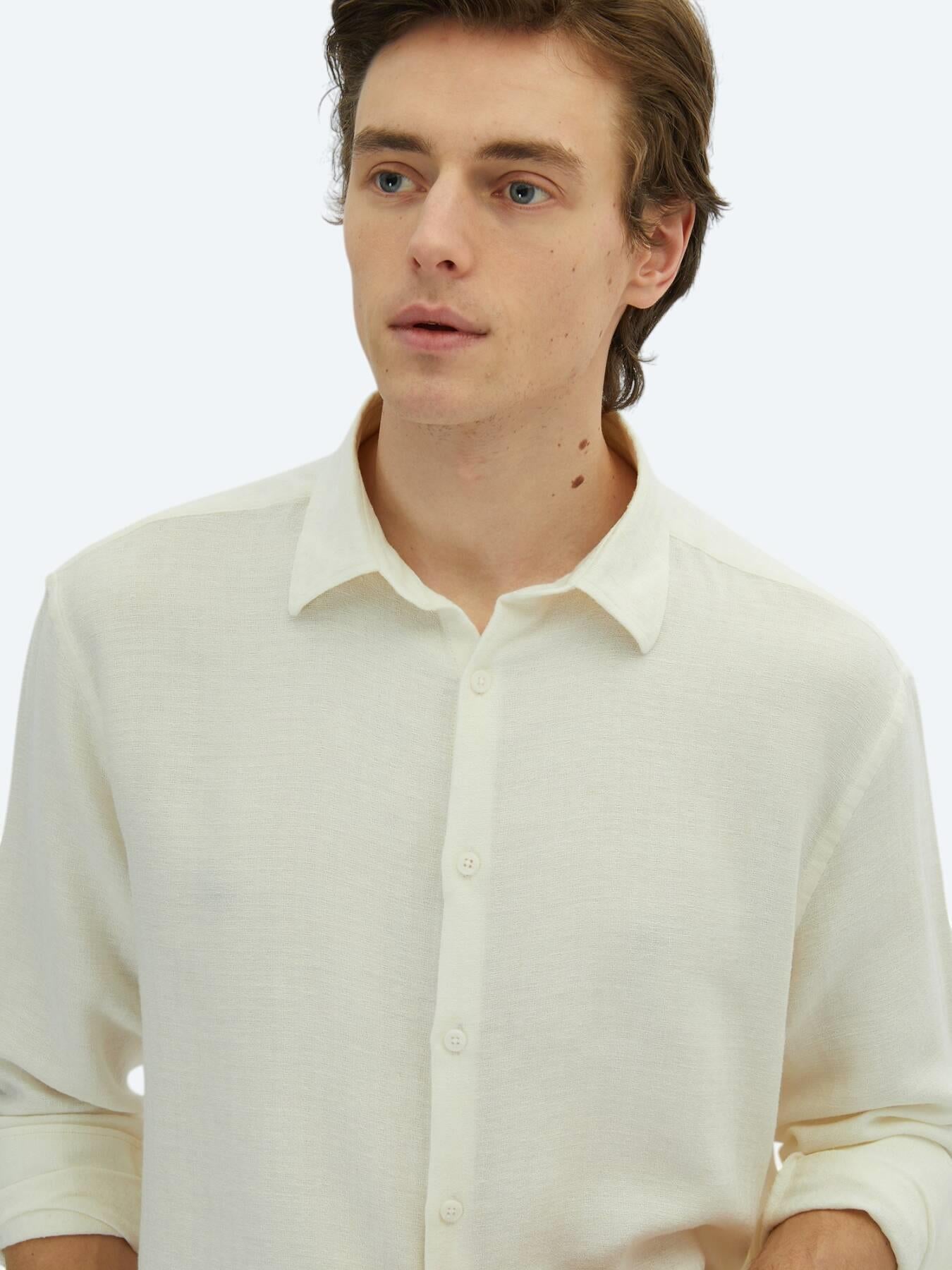 Beyaz Düz Oversize Fit Uzun Dokuma Casual Pamuk Karışımlı Gömlek