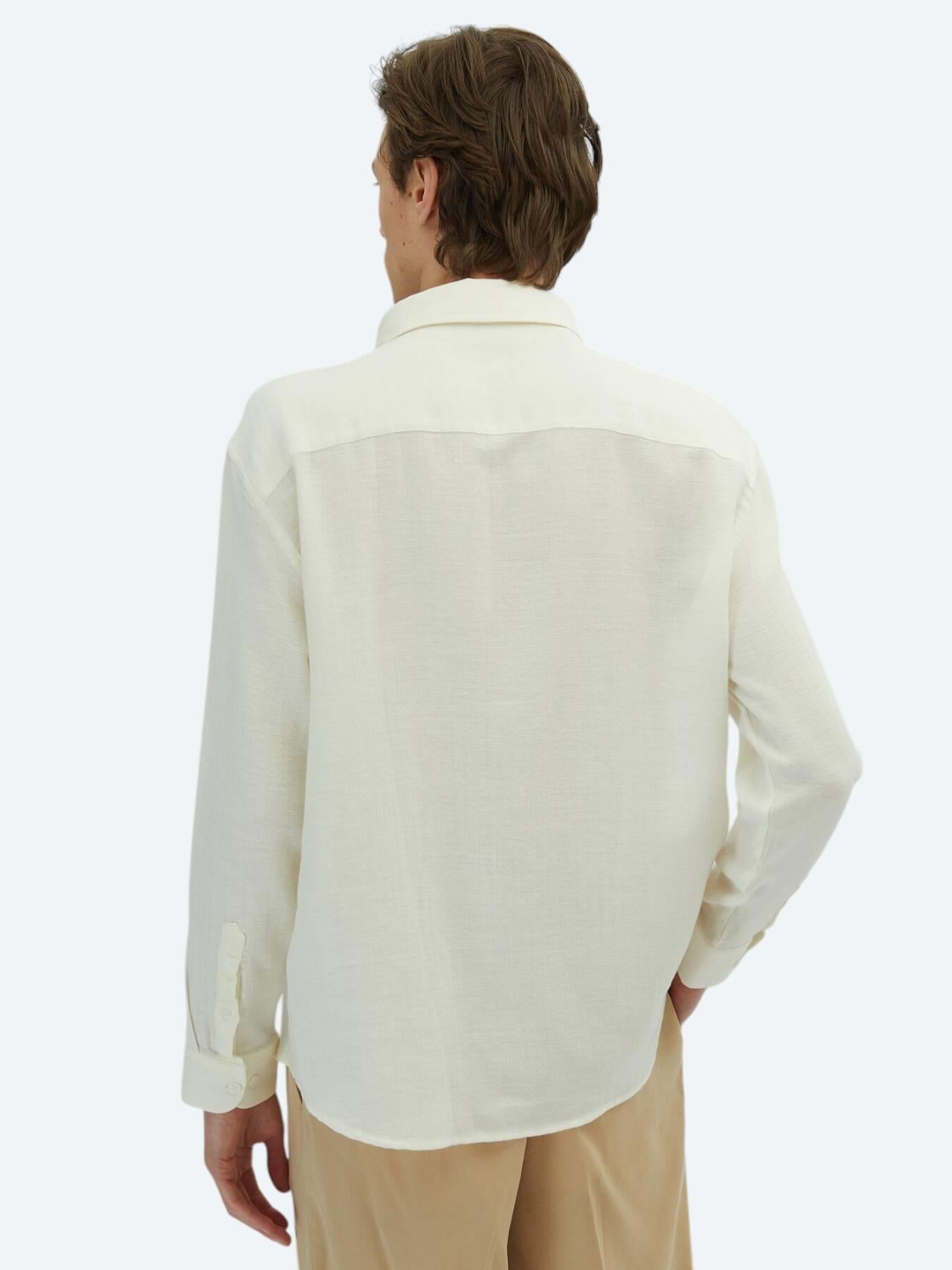 Beyaz Düz Oversize Fit Uzun Dokuma Casual Pamuk Karışımlı Gömlek