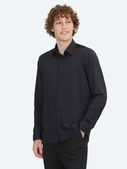 Siyah Regular Fit Uzun Casual Gömlek
