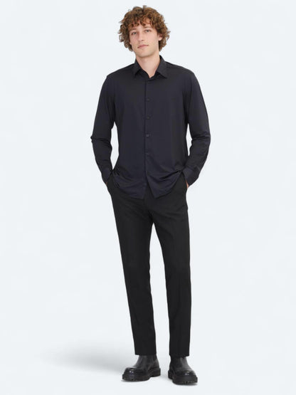 Siyah Regular Fit Uzun Casual Gömlek