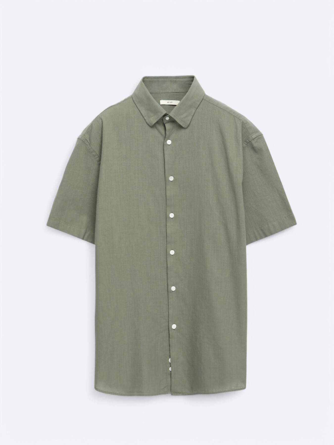 Haki Oversize Fit Kısa Dokuma Casual %100 Pamuk Gömlek