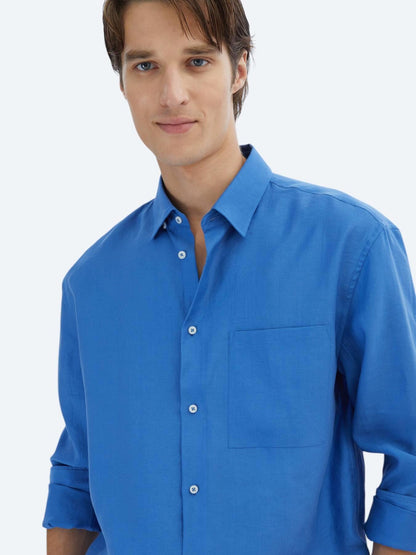 Saks Düz Oversize Fit Uzun Dokuma Casual Gömlek